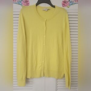 LOFT Lemon Yellow Button-Front Cardigan